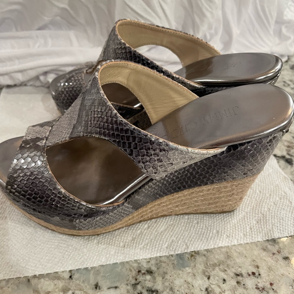 Jimmy Choo T-Strap Neutral Python 35.5 In Near Pe… - image 3